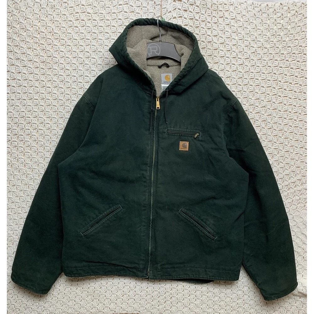 Vintage Carhartt Jacket Men's 2XL Tall Green‎ Hooded Sherpa Lined  J141 SPC Duck